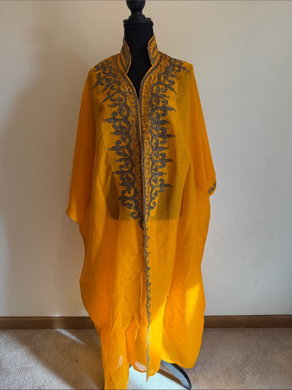 Embroidered Mustard Yellow Kaftan